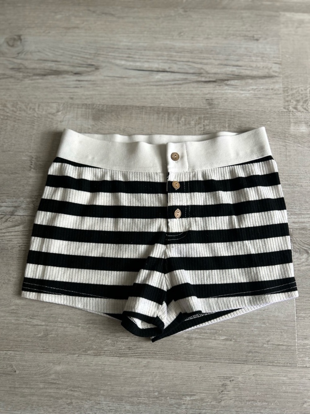 SHEIN Black & White Striped Knit Bike Shorts